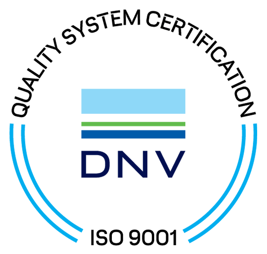 Quality system certification, ISO 9001, certified by DNV