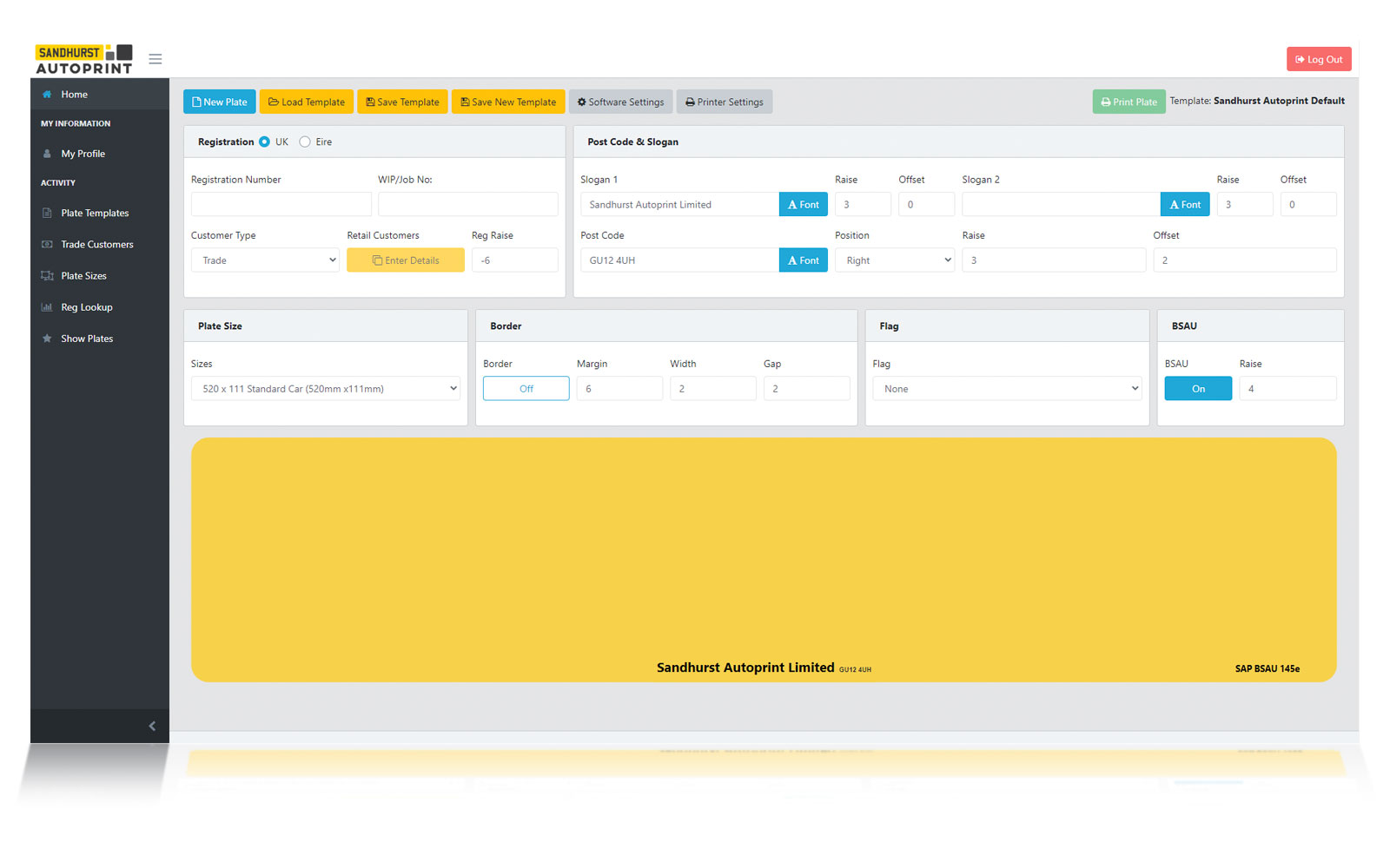 The PrintPlate plate production screen with a plate preview